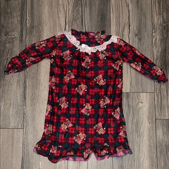 Vintage Edie Bee Plaid Red Teddy Bear Fleece Pajamas - Picture 1 of 4